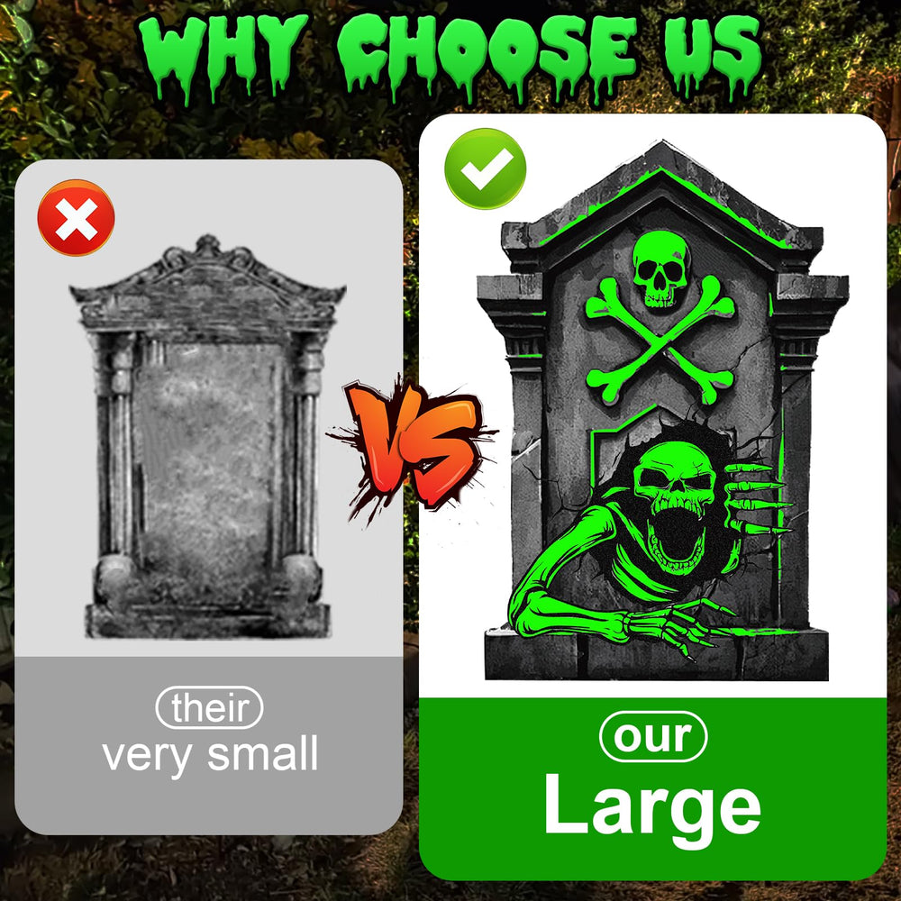 Toteao Halloween tombstones displayed in a spooky outdoor setting