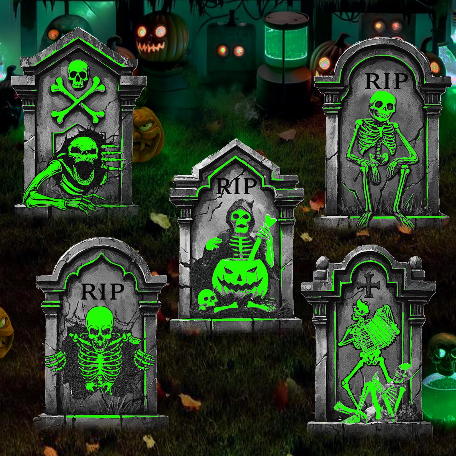 Toteao Halloween tombstones with stakes and poles included