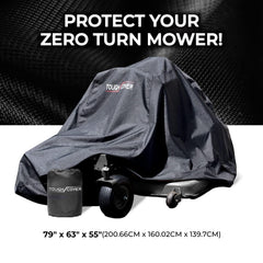Tough Cover Zero-Turn Mower Cover with drawstring strap in use