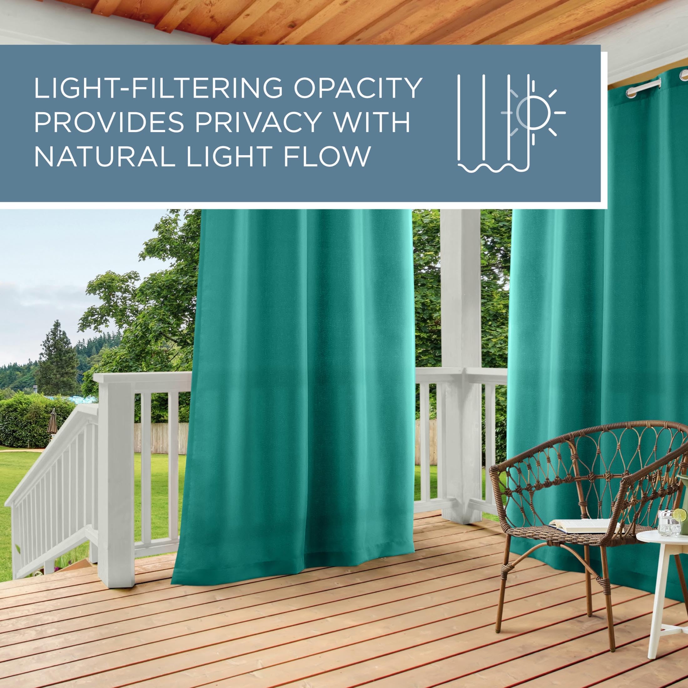 TOWN & COUNTRY BASICS Cabana Curtain Panel, Teal, grommet detail
