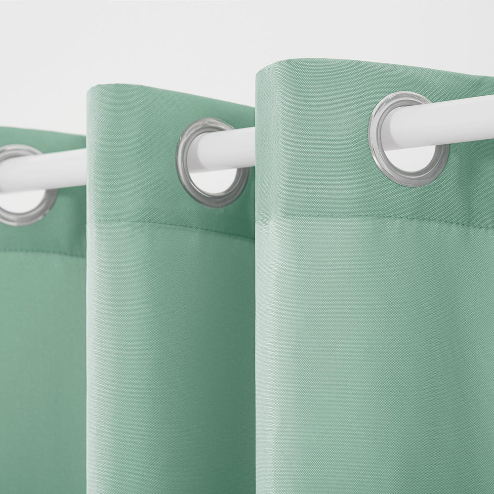 TOWN & COUNTRY BASICS Cabana Curtain Panels hanging on patio