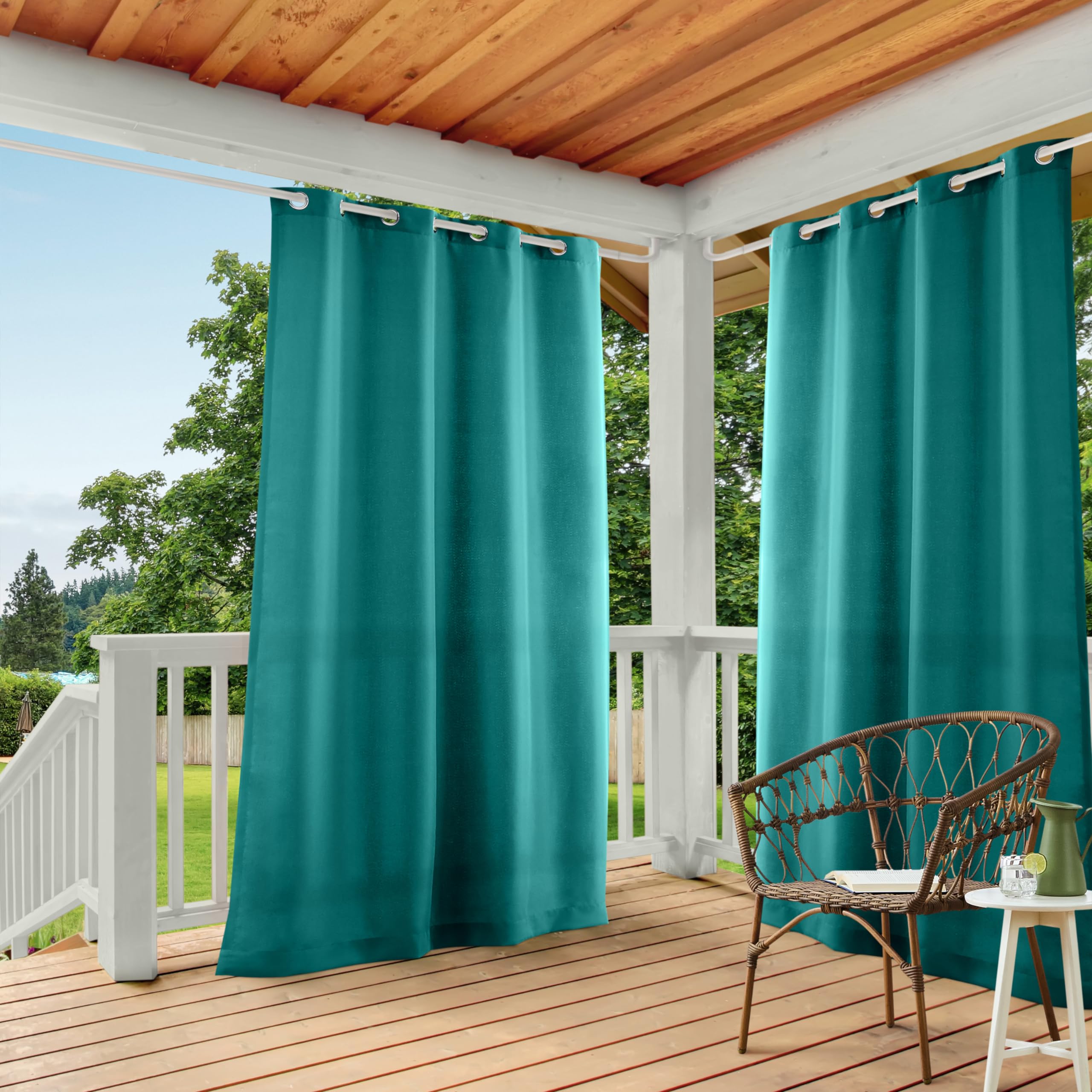 TOWN & COUNTRY BASICS Cabana Solid Heavyweight Outdoor Curtains, Dark Teal, front view