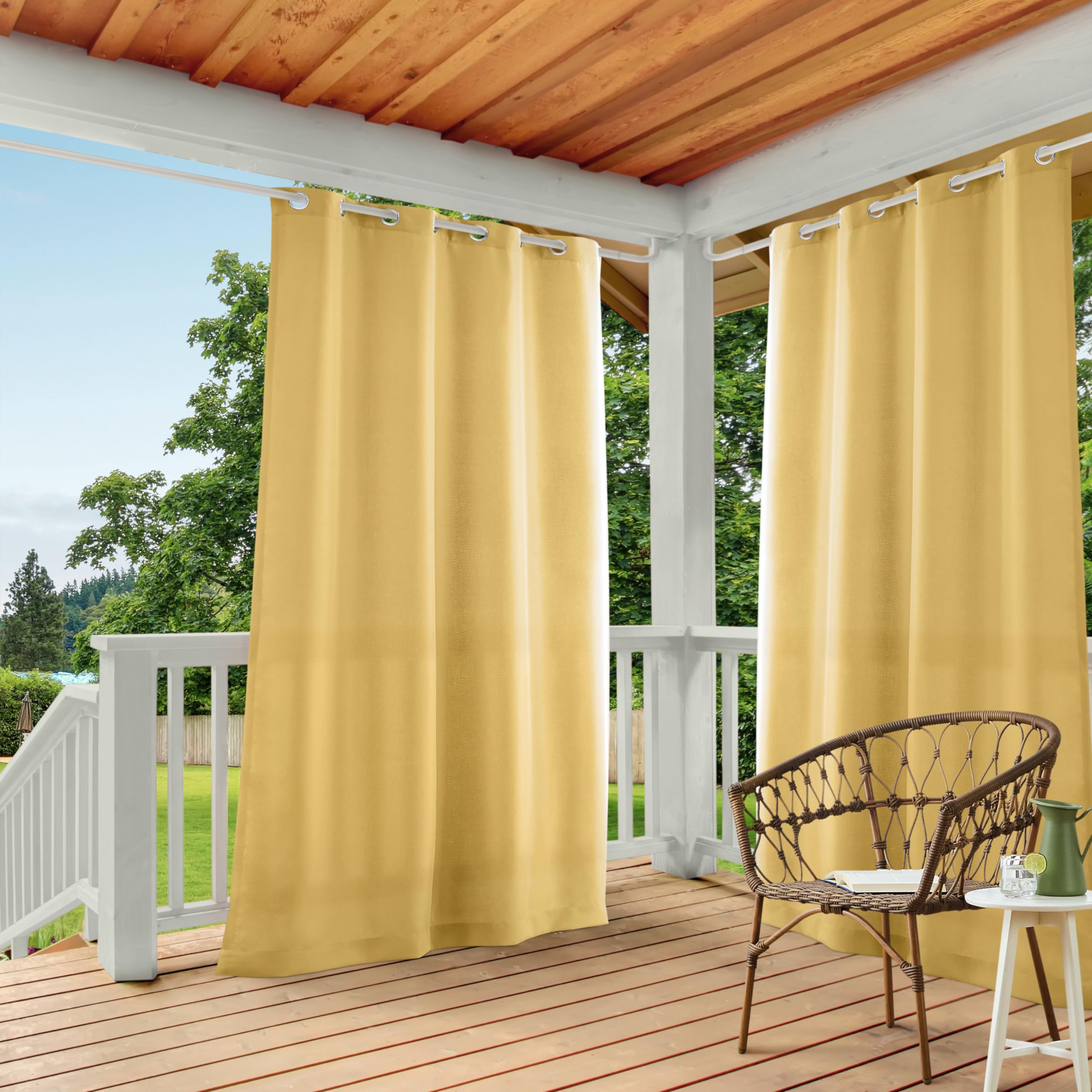 TOWN & COUNTRY BASICS Cabana Solid Heavyweight Outdoor Curtains front view in Sundress Yellow