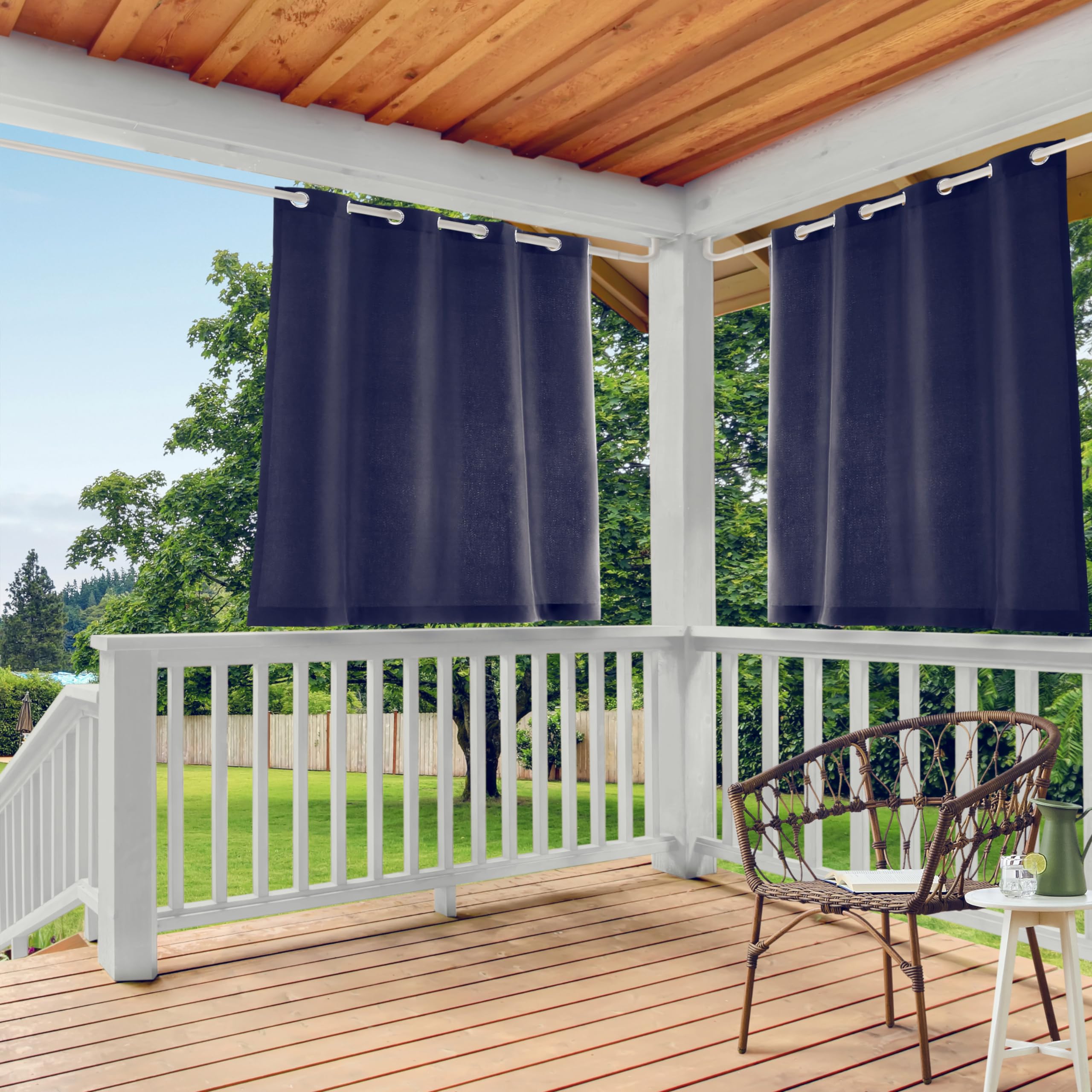 TOWN & COUNTRY BASICS Cabana Solid Heavyweight Outdoor Curtains front view, Dark Navy