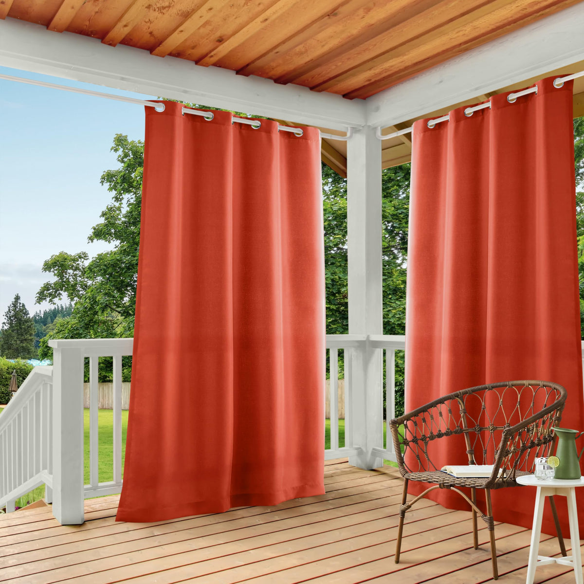 TOWN & COUNTRY BASICS Cabana Solid Heavyweight Outdoor Curtains in Mecca Orange front view