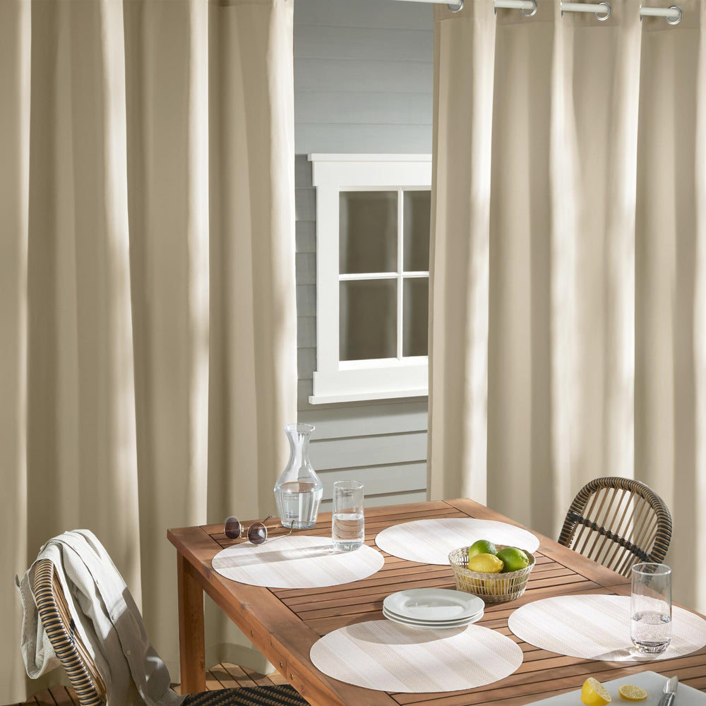 TOWN & COUNTRY BASICS Heavyweight Indoor Outdoor Curtains Taupe hanging