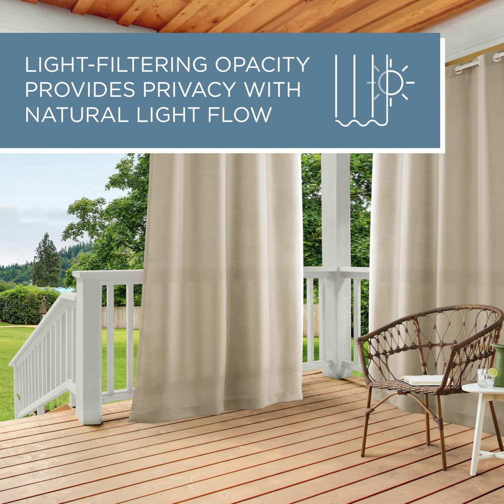TOWN & COUNTRY BASICS Outdoor Curtains displayed on a patio