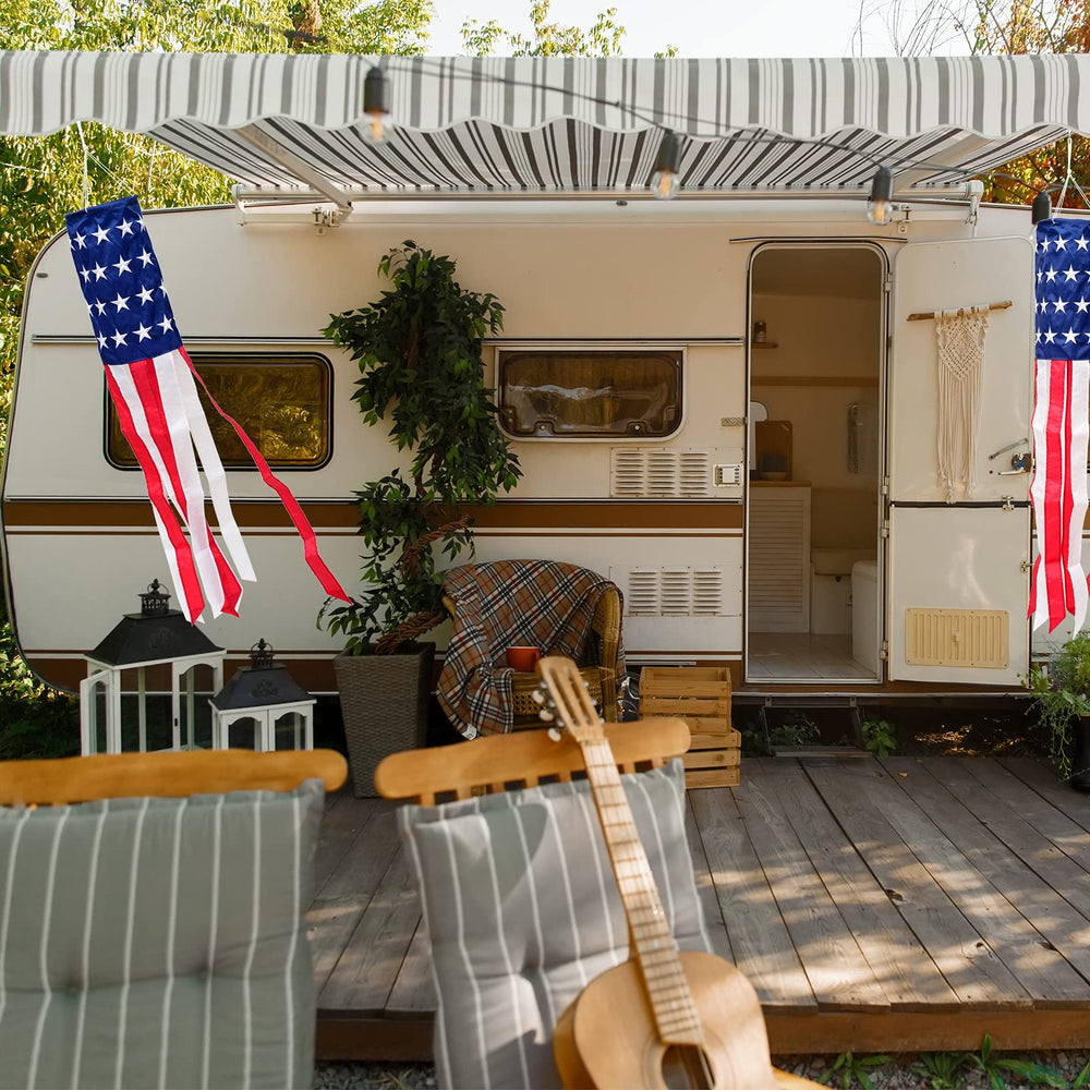 TPFEYEN American Flag Windsock displayed on a patio