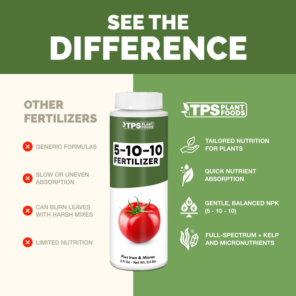 TPS NUTRIENTS 5-10-10 Fertilizer in garden setting with vegetables