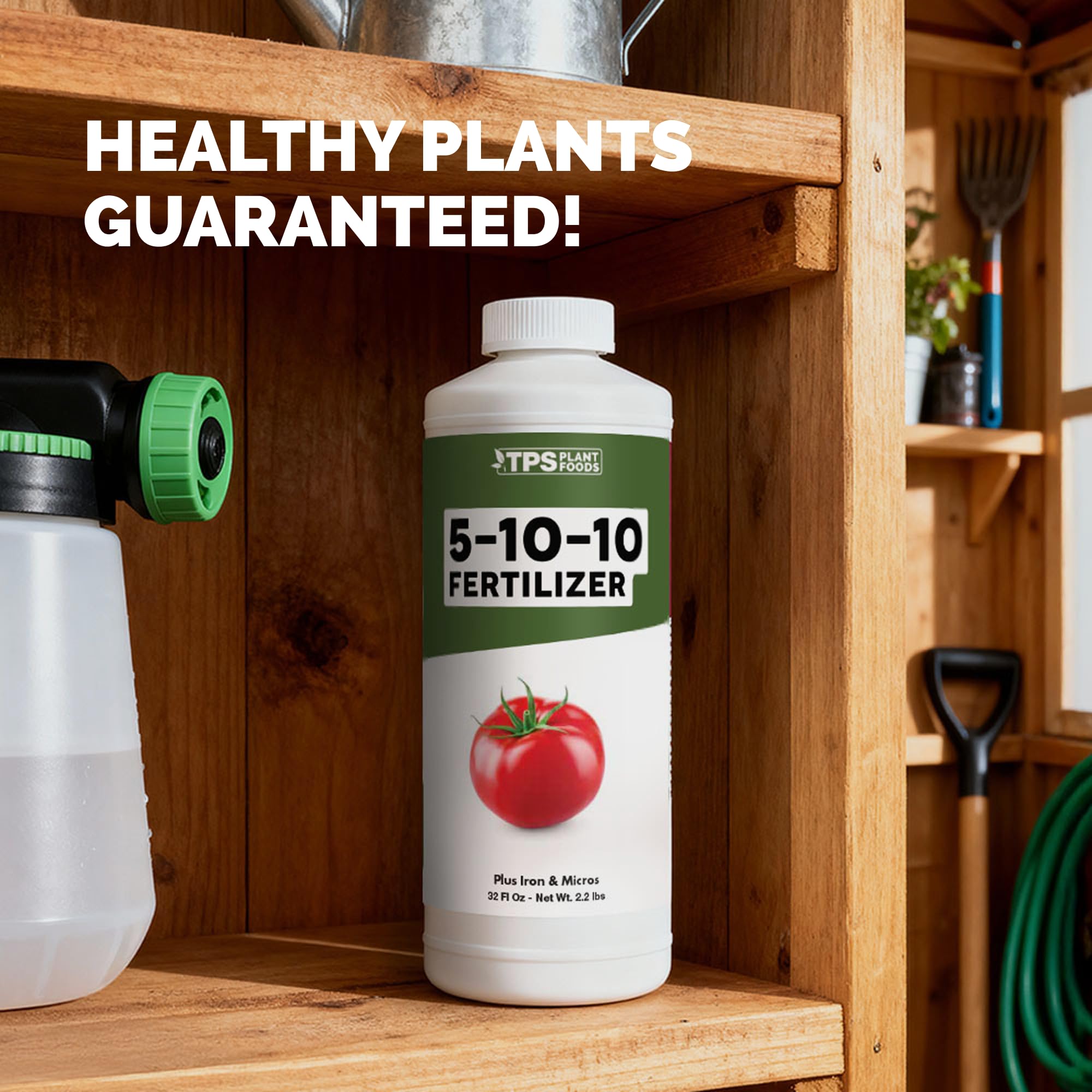 TPS NUTRIENTS 5-10-10 Fertilizer with garden tools and plants