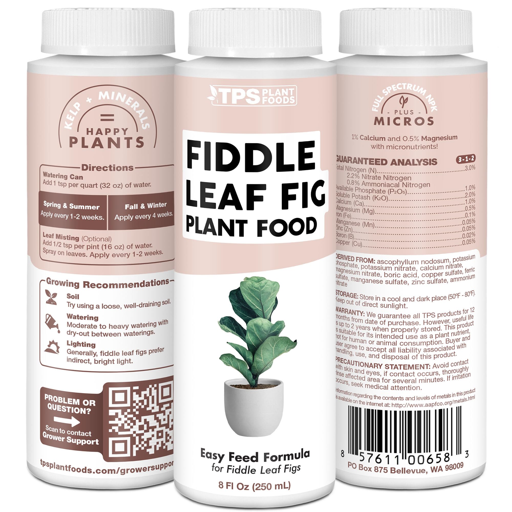 TPS NUTRIENTS Fiddle Leaf Fig Fertilizer with a fiddle leaf fig plant