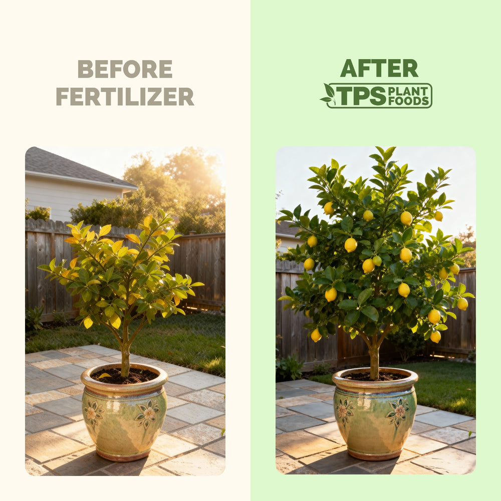 TPS NUTRIENTS Lemon Tree Fertilizer in a garden setting