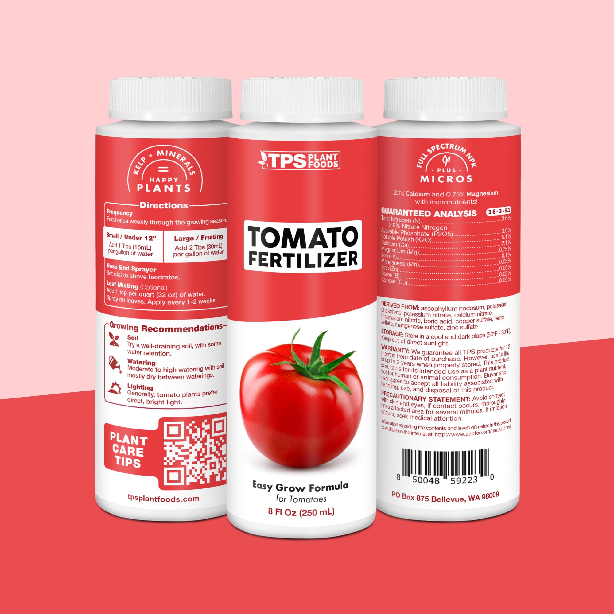 TPS NUTRIENTS Tomato Fertilizer 8 oz with fresh tomatoes