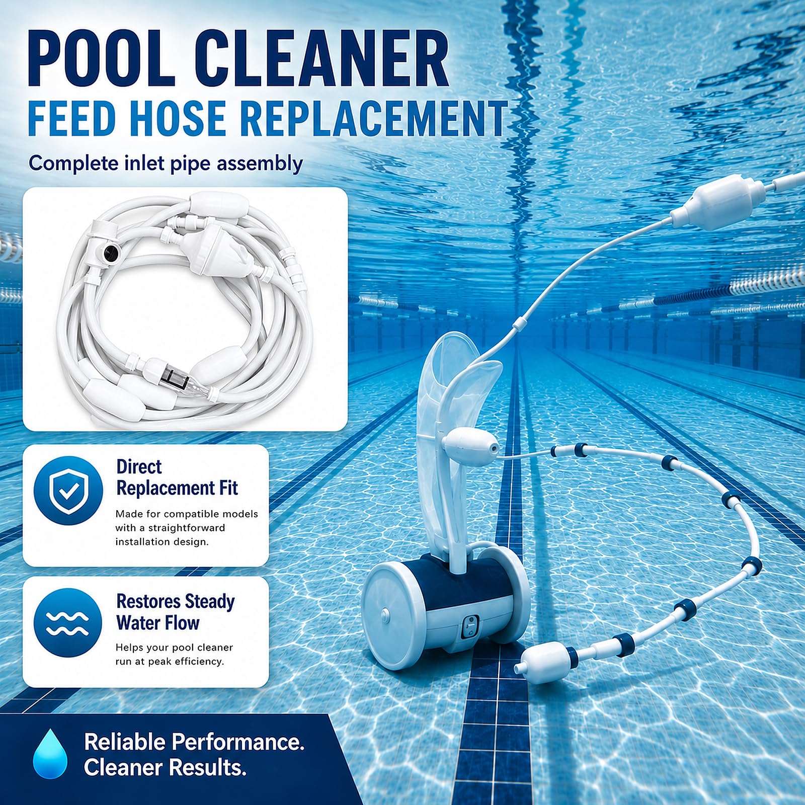 TPstl feed hose in white displayed with pool background