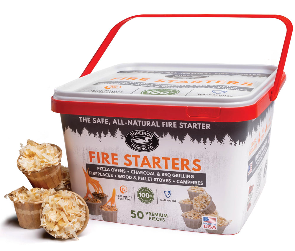 Trading Co. Fire Starter Pods in plastic bucket