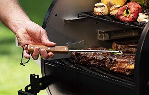 Traeger BBQ Pig Tail Meat Hook close-up of teak wood handle