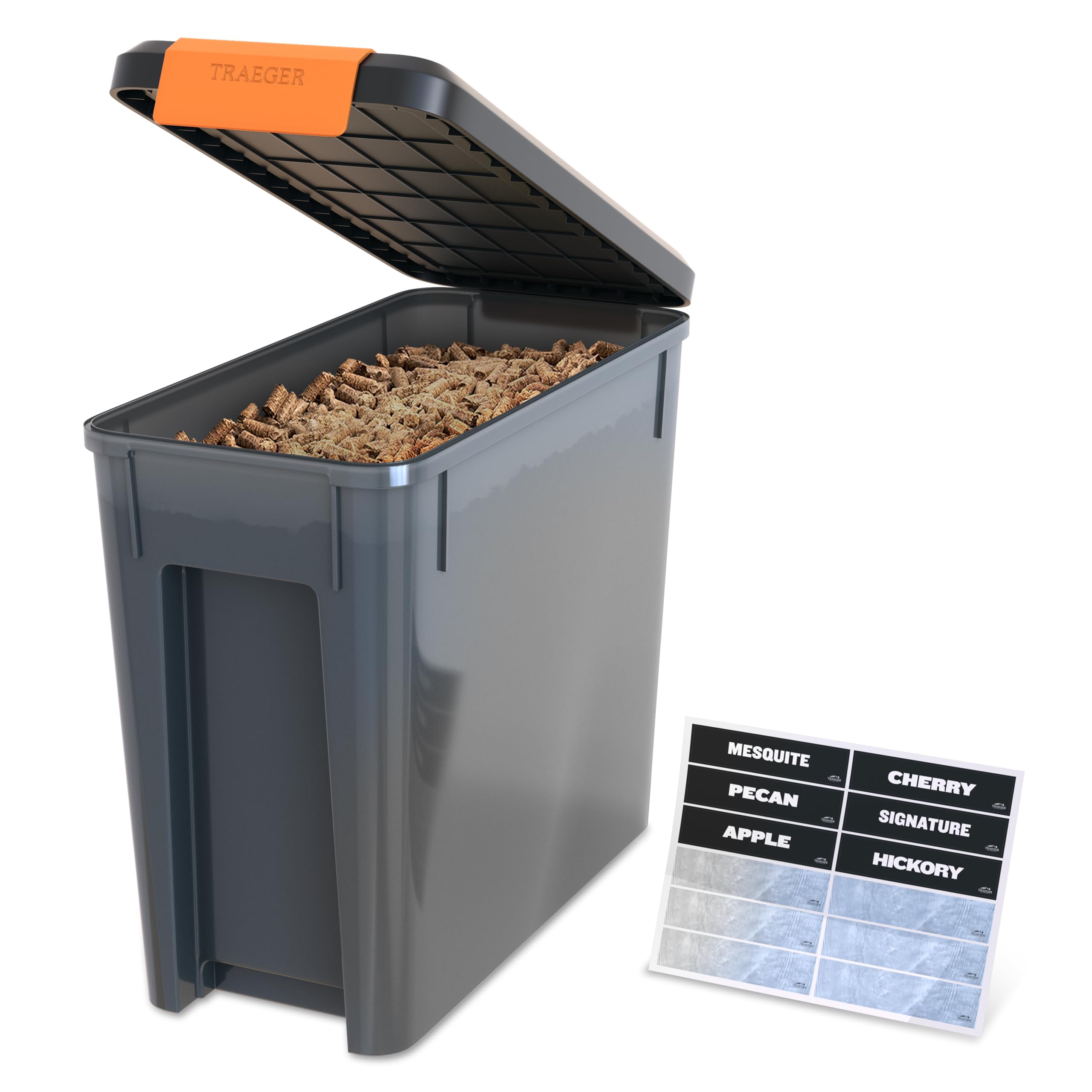 Traeger Stay Dry Pellet Storage Bin front view, black
