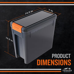 Traeger Stay Dry Pellet Storage Bin side view, locking lid