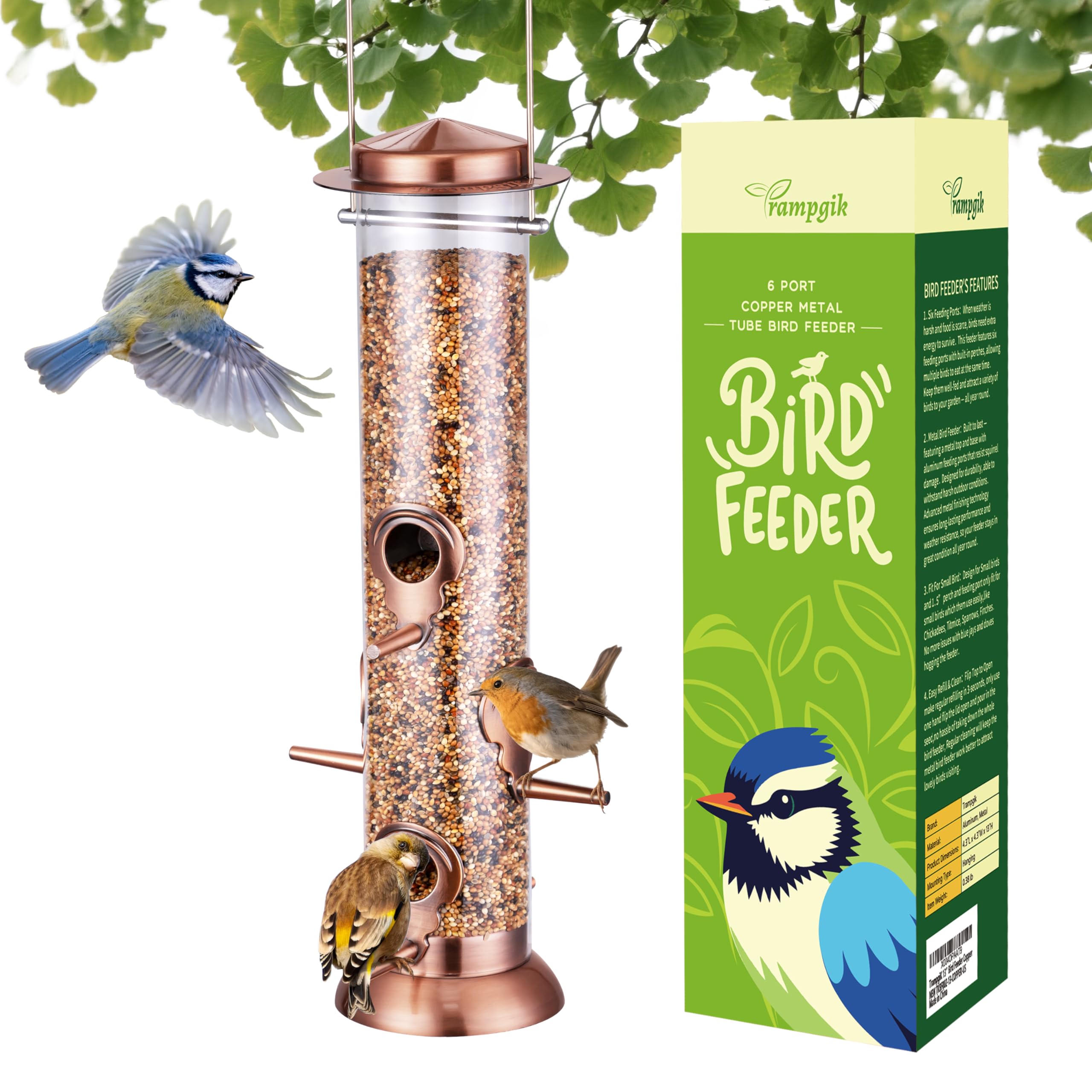 TrampgiK 13 Inch Copper Bird Feeder front view