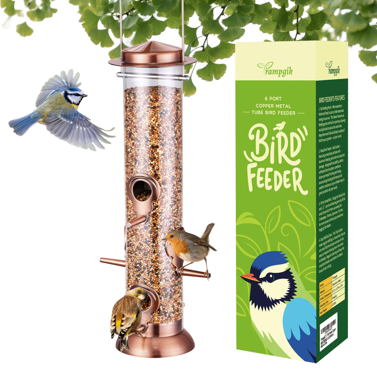 TrampgiK 13 Inch Copper Bird Feeder front view