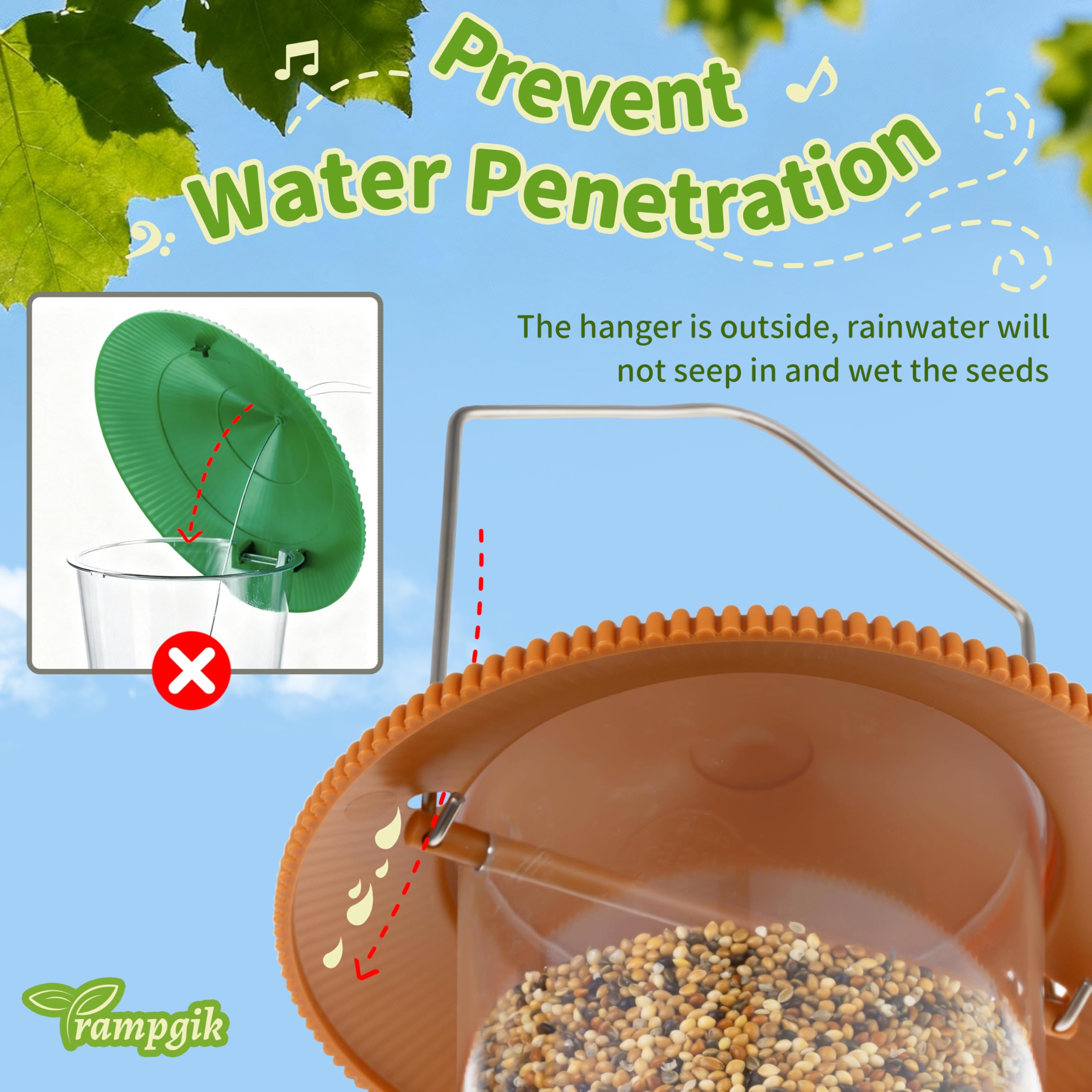 TrampgiK bird feeder demonstrating rainproof design