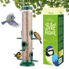 TrampgiK Metal Tube Bird Feeder, front view with green finish