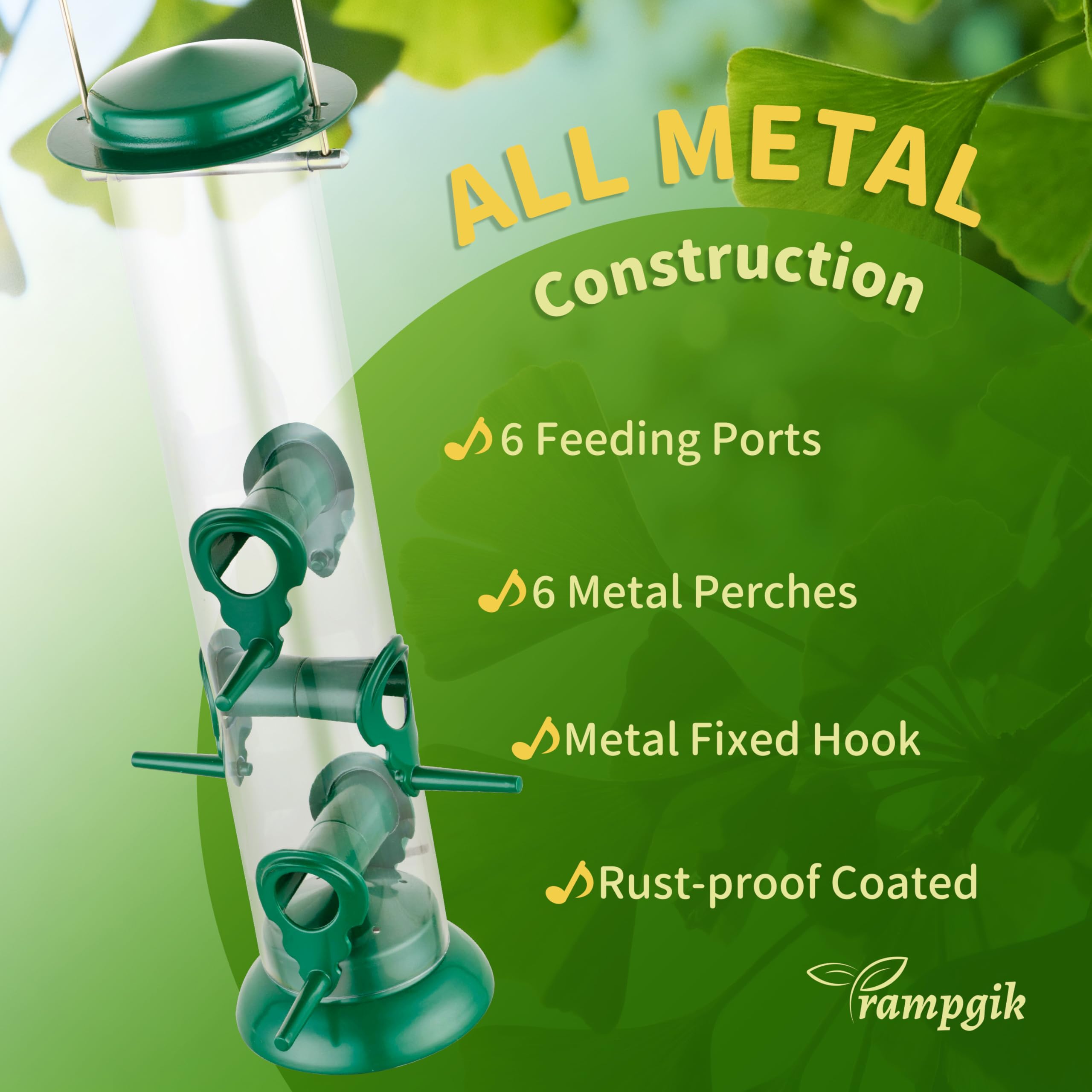 TrampgiK Metal Tube Bird Feeder with birds feeding