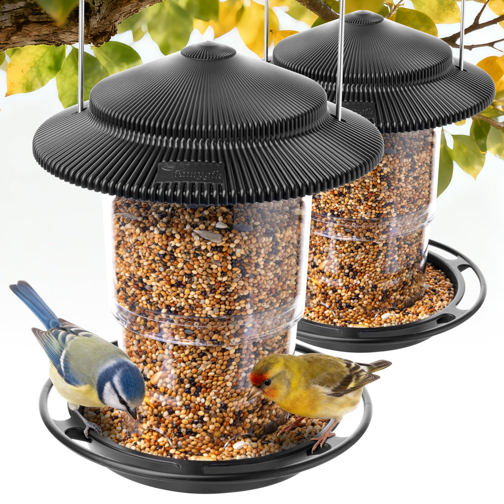 TrampgiK Outdoor Bird Feeder front view with black finish