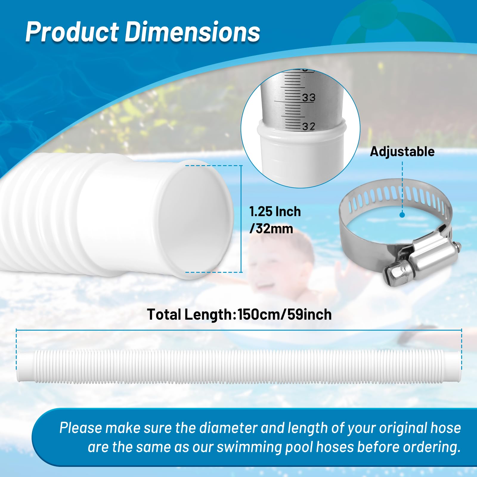 Translucent frosted IDEASURE pool hose showing water flow