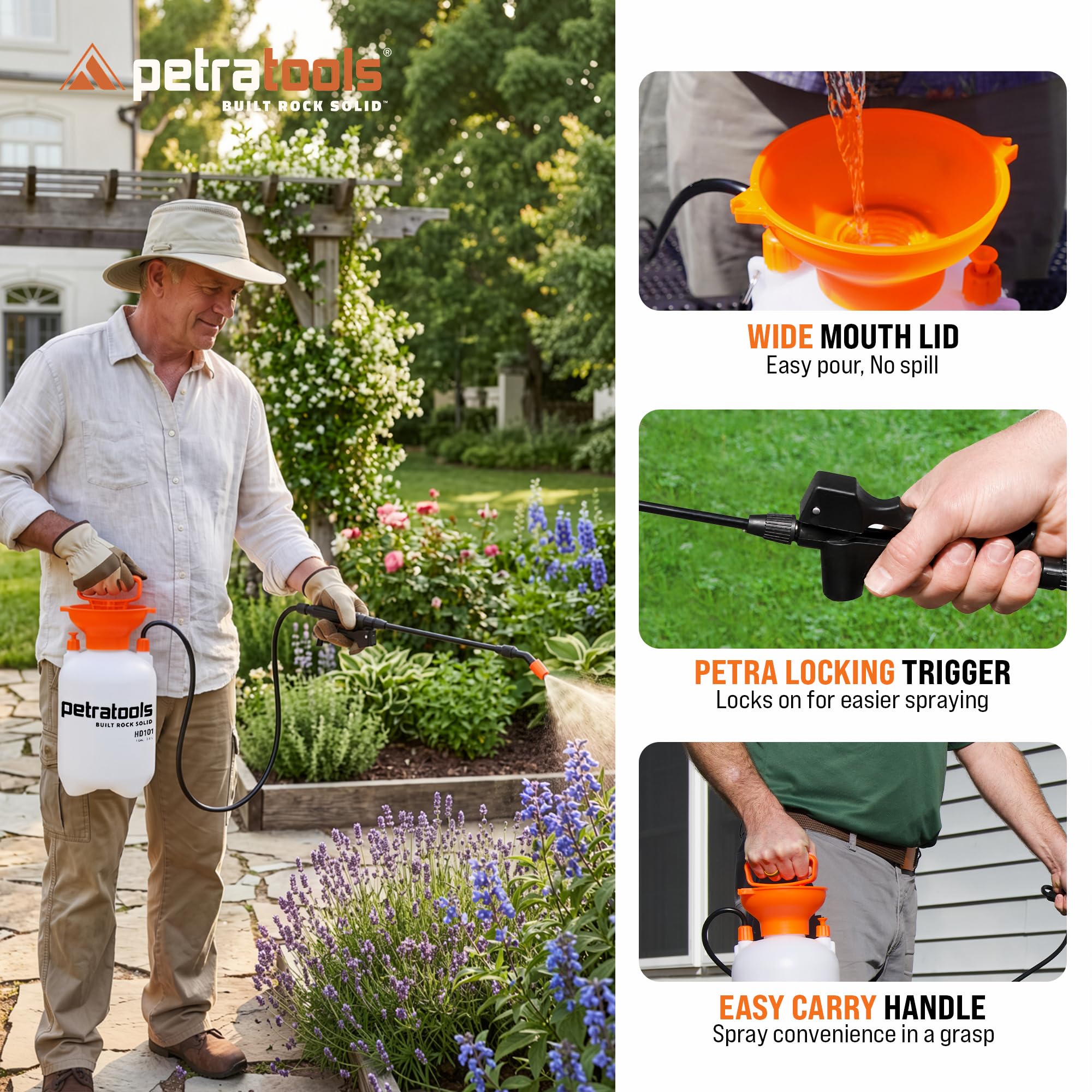 Translucent tank of Petra Garden Pump Sprayer showing liquid markings