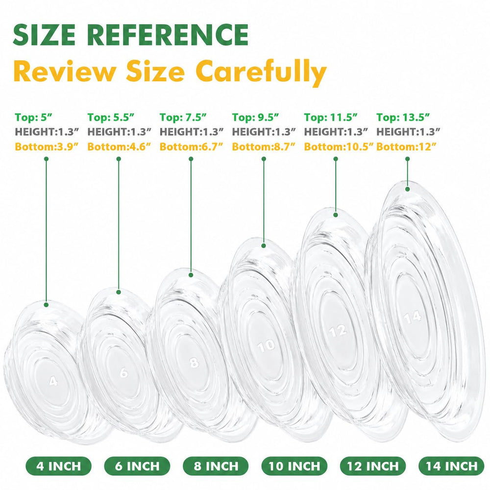 Transparent plant saucers showing water levels