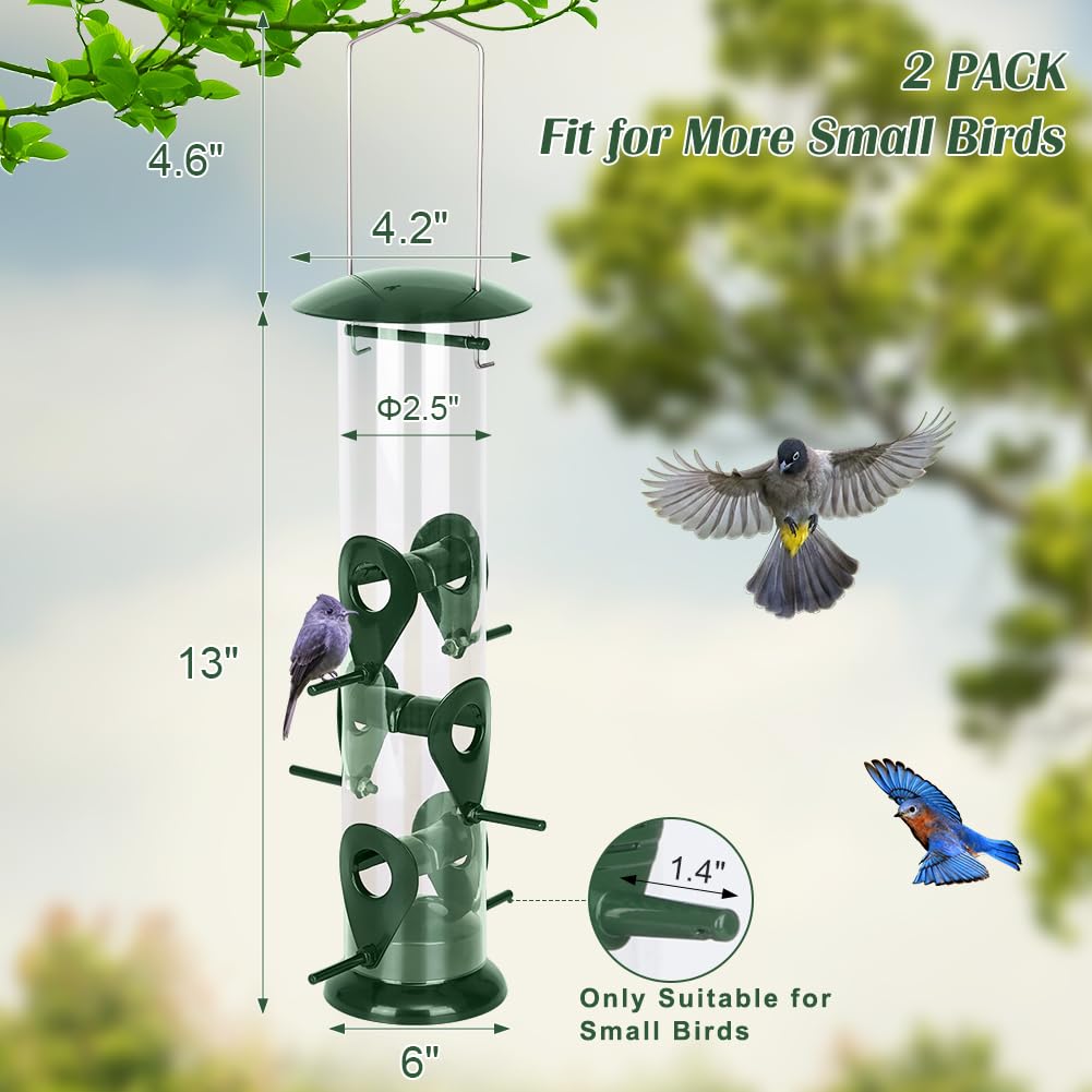 Transparent tube of FEED GARDEN bird feeder showing bird seed