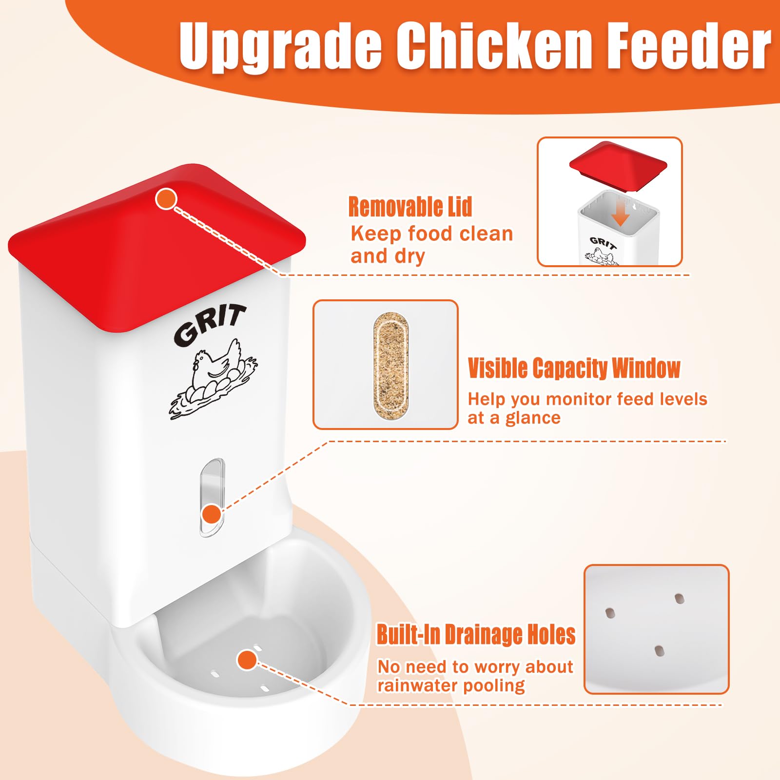 Transparent window of MJZ Chicken Grit and Oyster Shell Feeder