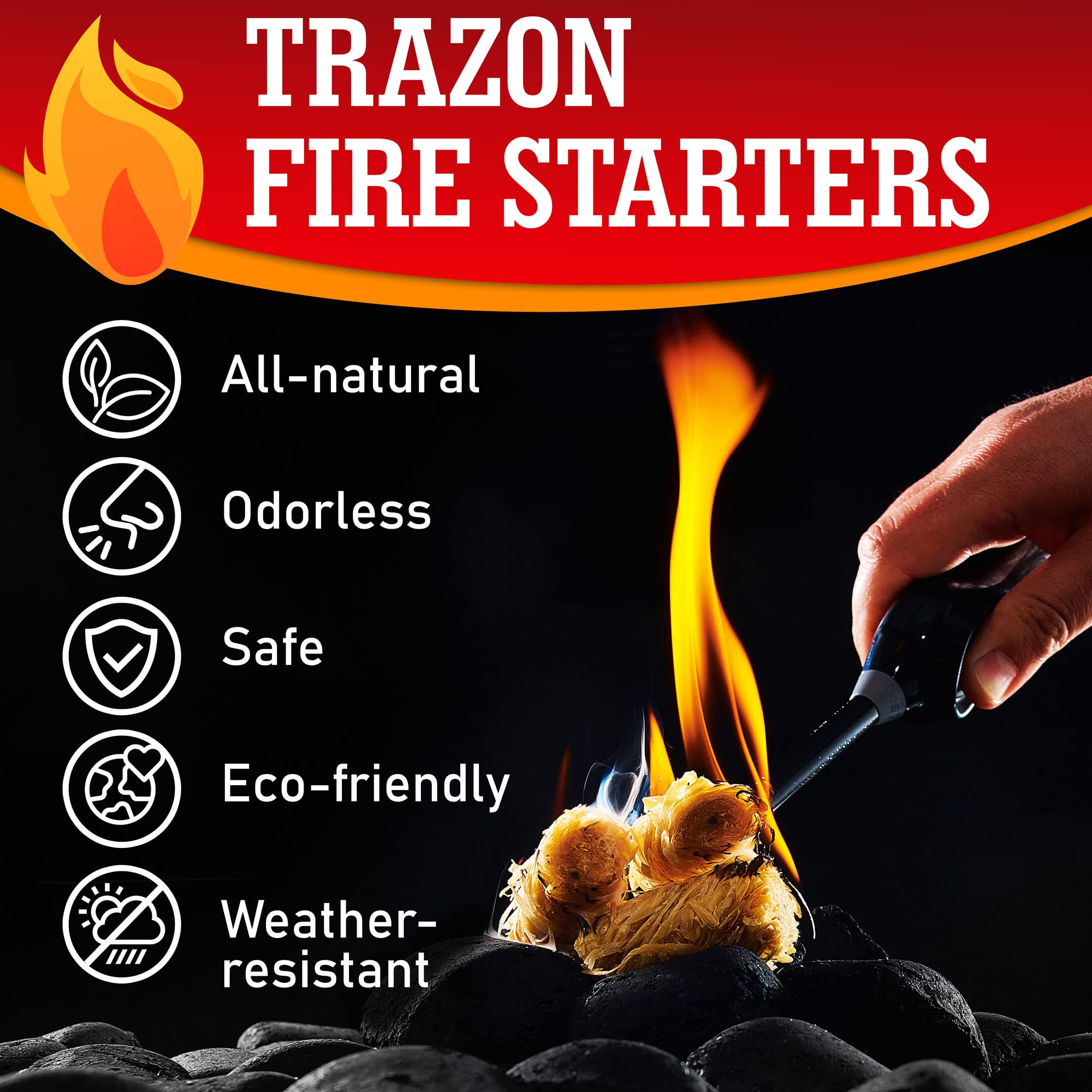 Trazon fire starters used in a BBQ grill setting