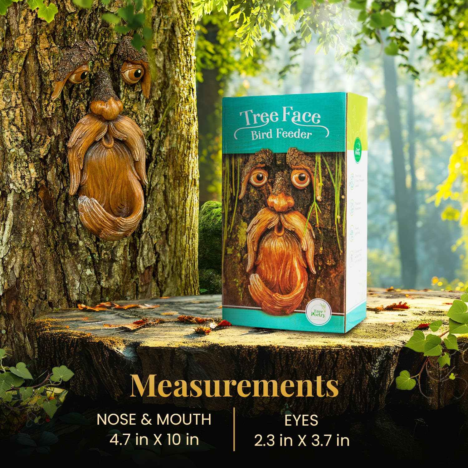 Tree Poetry tree face decor with birds visiting