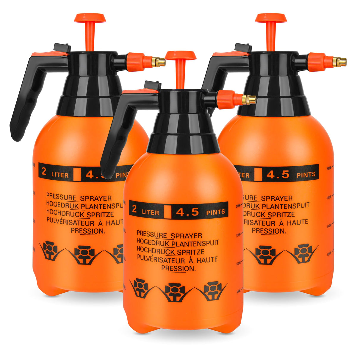 TREEHAC 3-Pack Hand Pump Sprayer, front view, orange