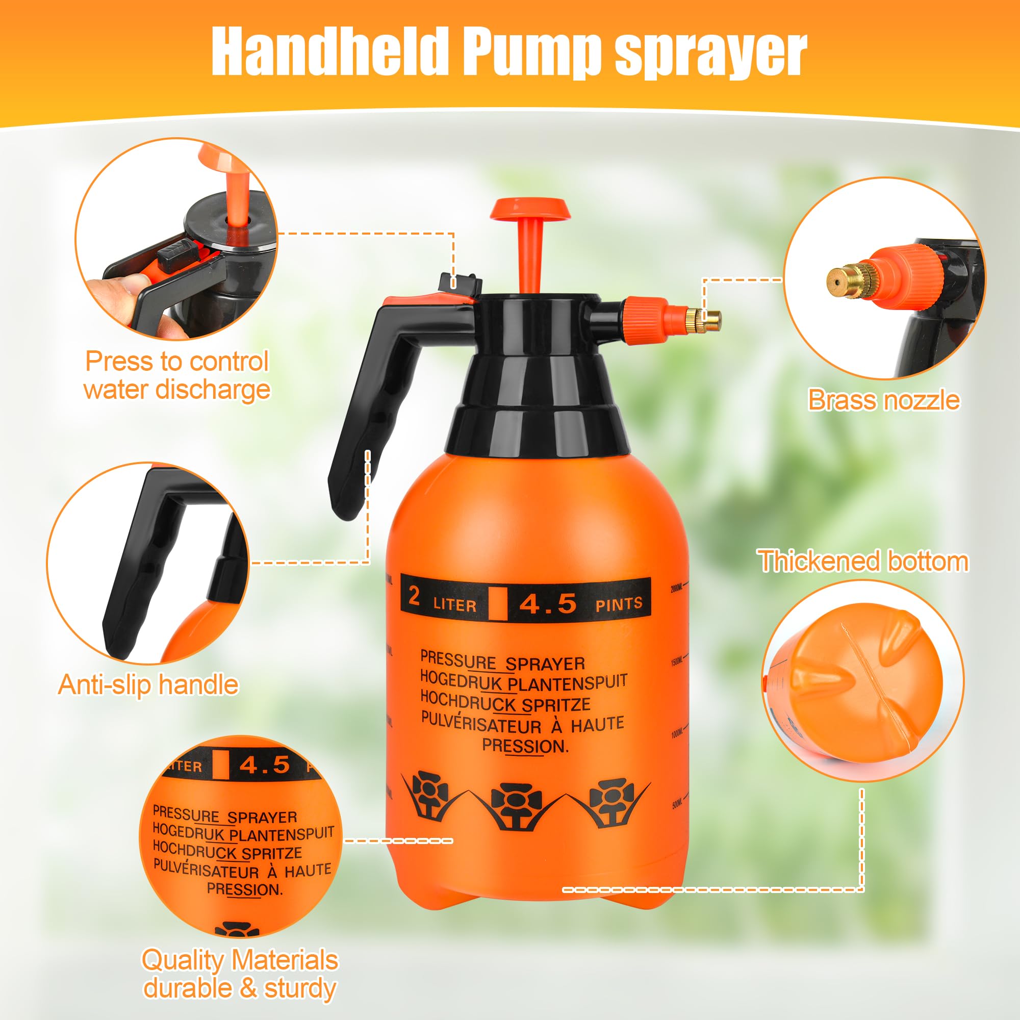 TREEHAC Hand Pump Sprayer, translucent tank for level monitoring