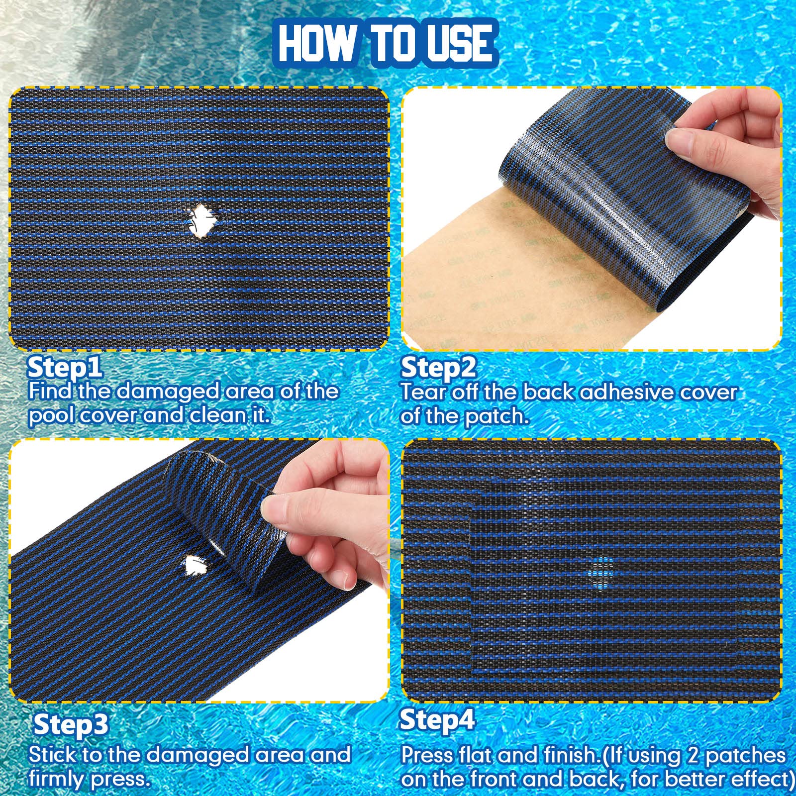 Treela Pool Safety Cover Patch Kit Blue, demonstrating application process