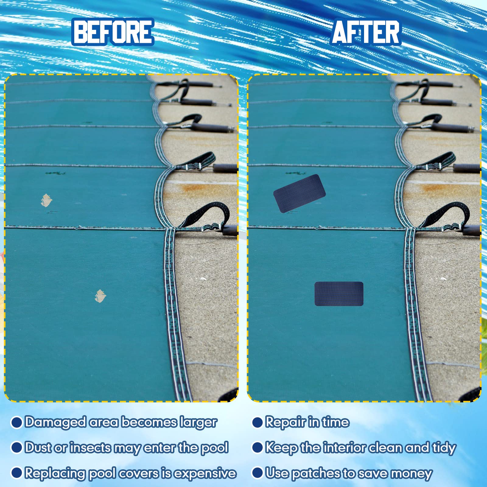 Treela Pool Safety Cover Patch Kit Blue on a pool cover