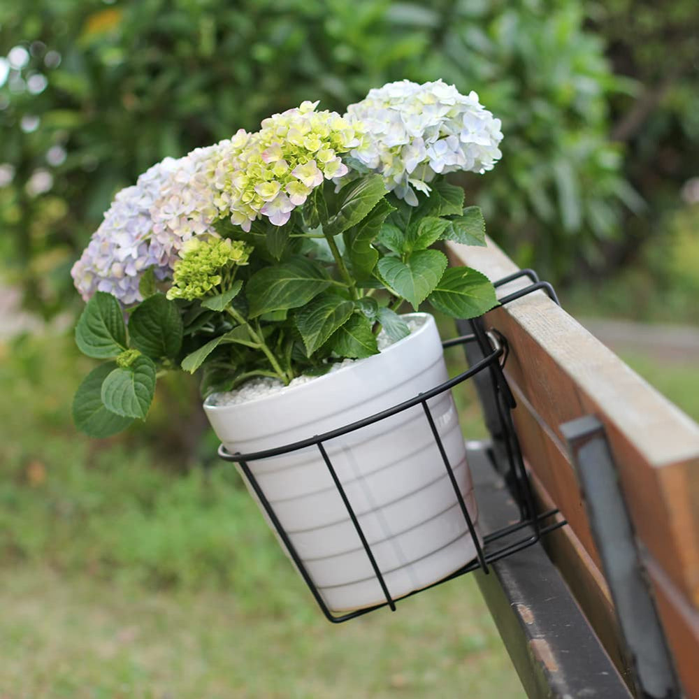 TreeLen black metal railing planter side view