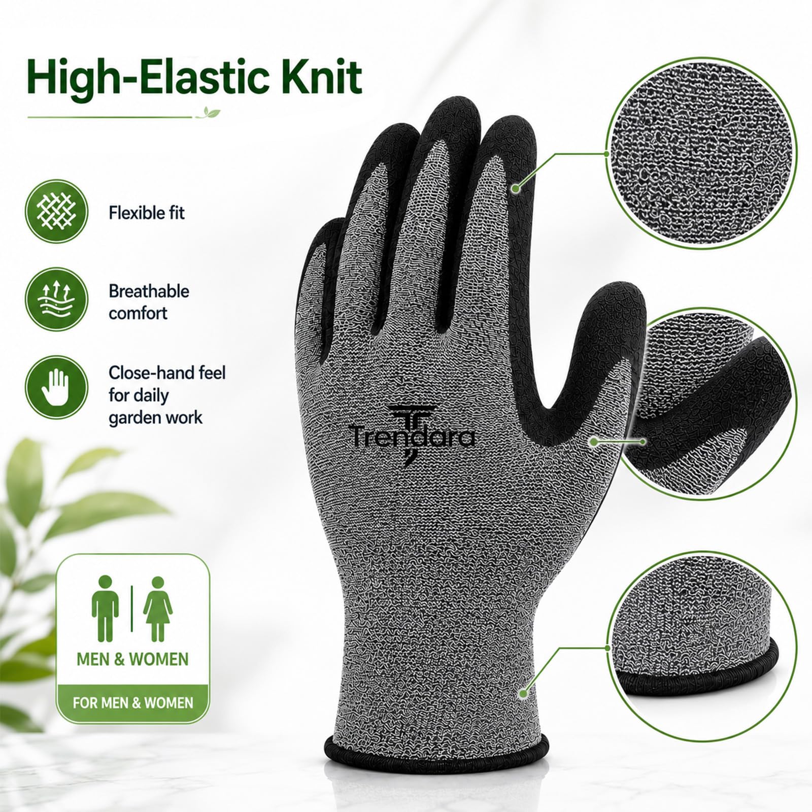 Trendara garden gloves showing latex palm coating