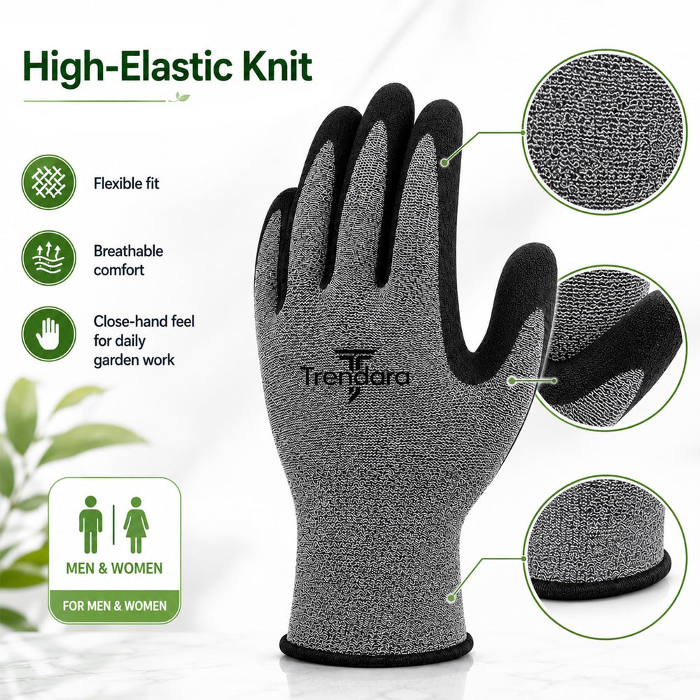 Trendara garden gloves showing latex palm coating