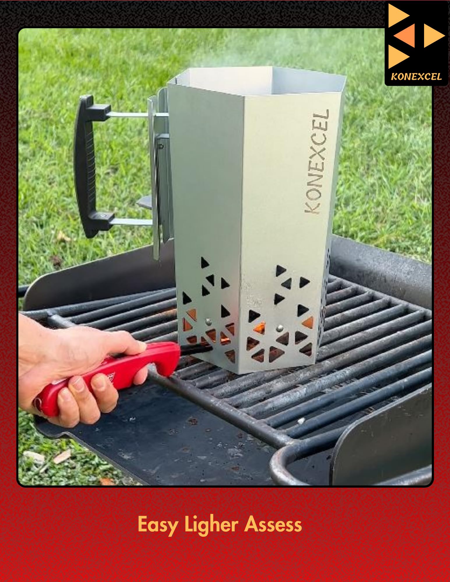 Triangular air ports on Konexcel Charcoal Chimney Starter XL