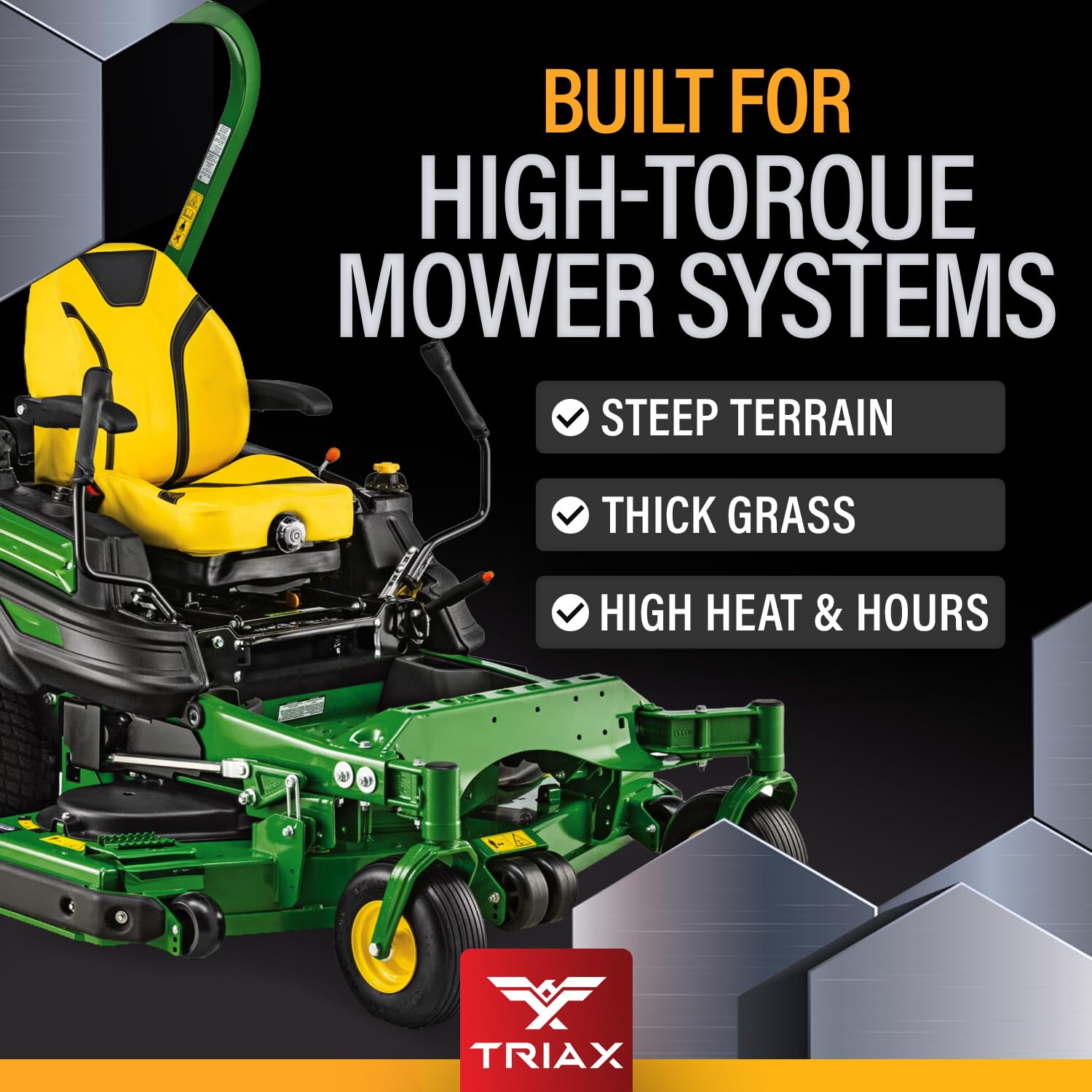 Triax Trans-Zero 20W-50 oil pouring into mower engine
