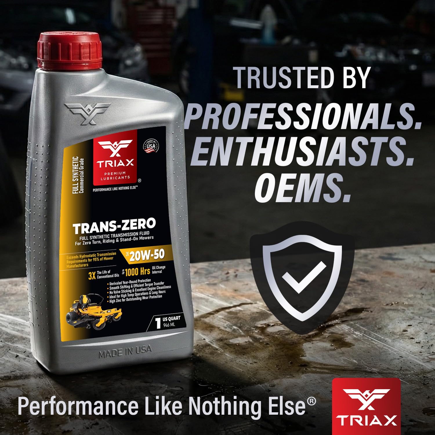 Triax Trans-Zero 20W-50 oil with various lawn mower brands