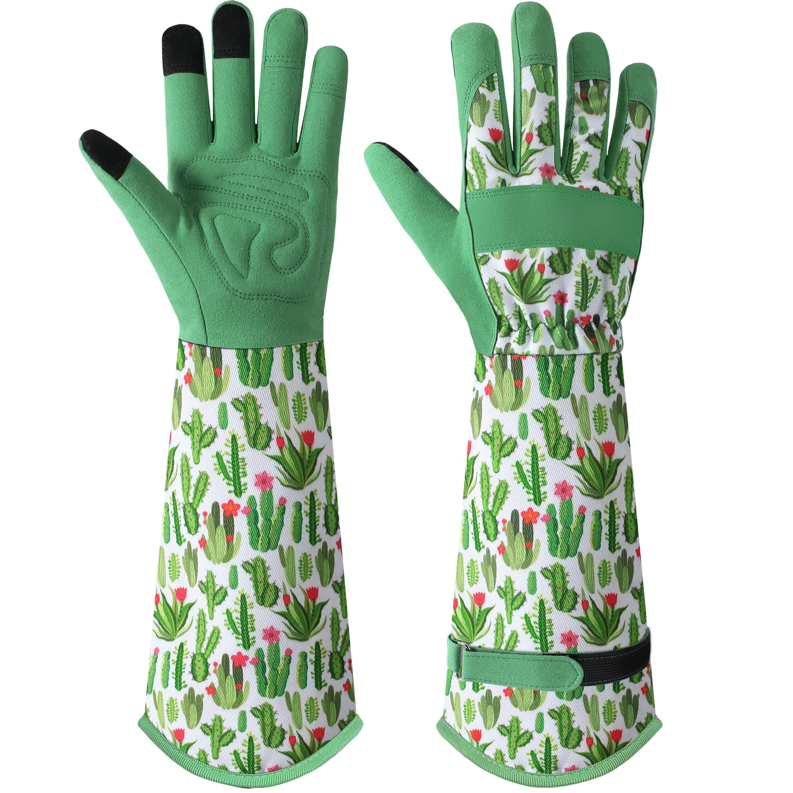 Trifabricy Gardening Gloves for Women in green cactus design front view