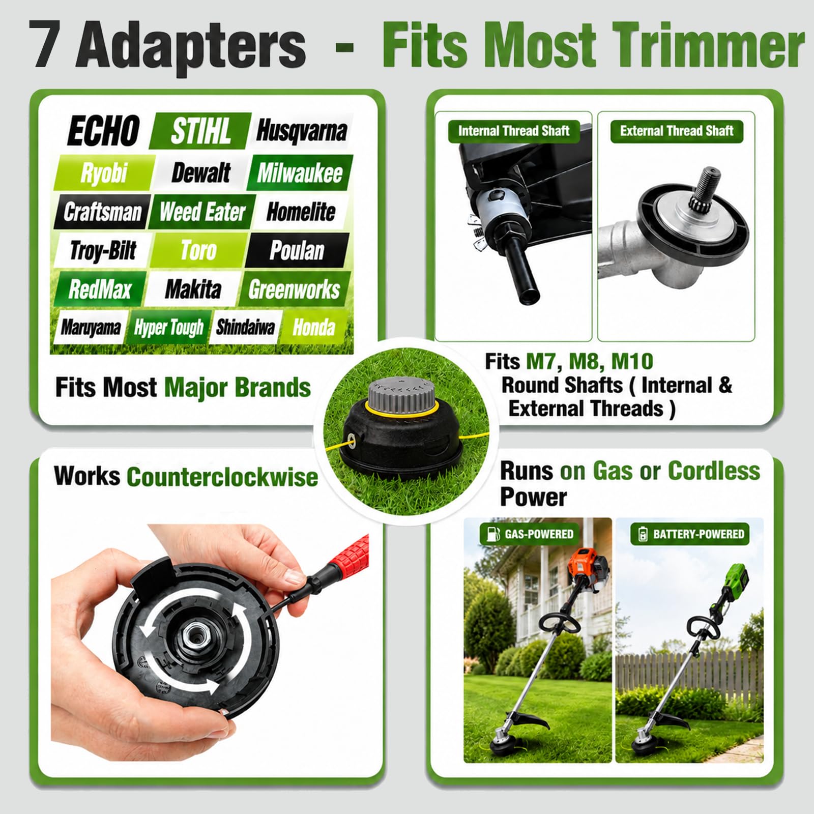 Trimmer head installed on a gas trimmer