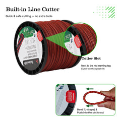Trimmer line spool on a workbench with tools