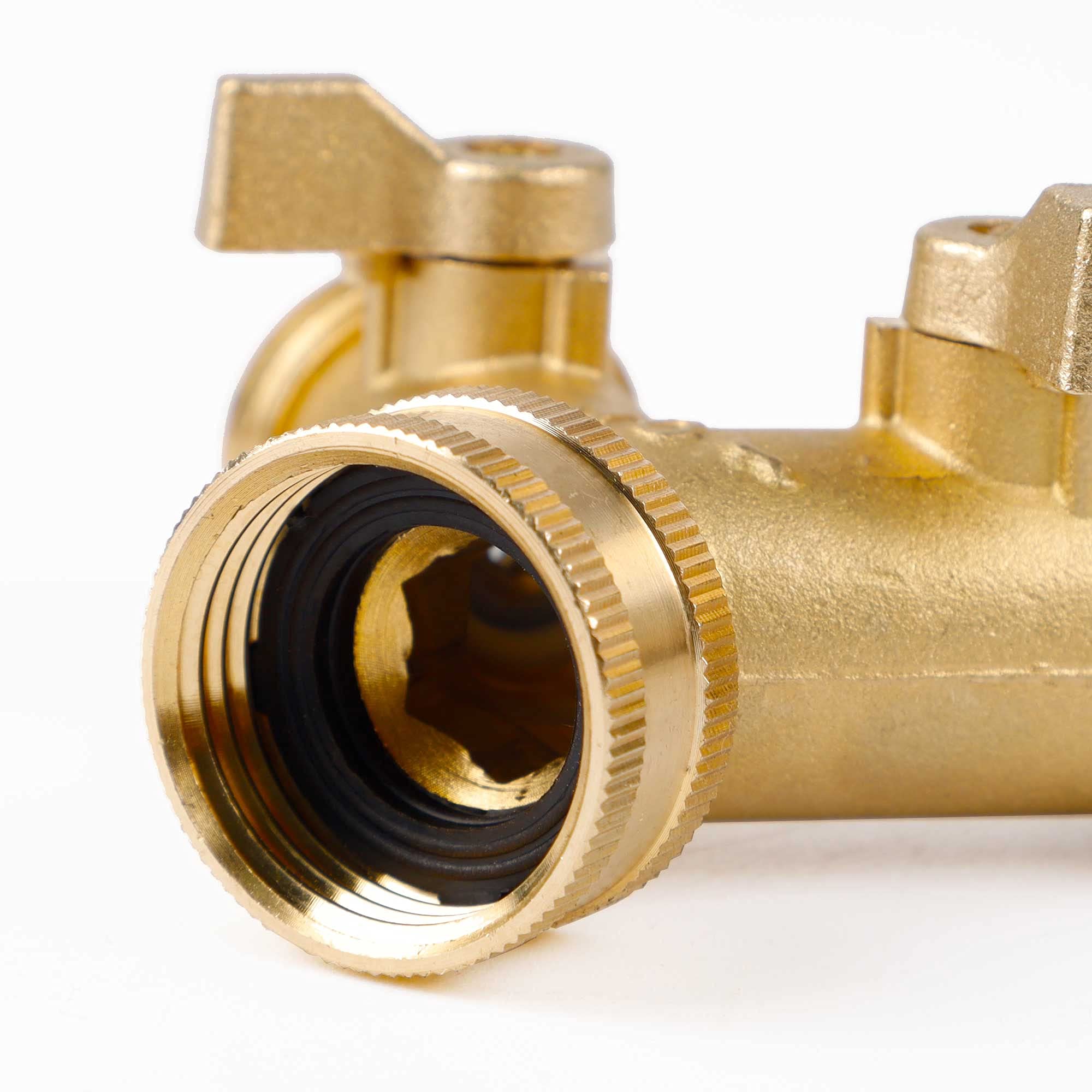 Triumpeek 2-Pack Brass Garden Hose Splitter in packaging