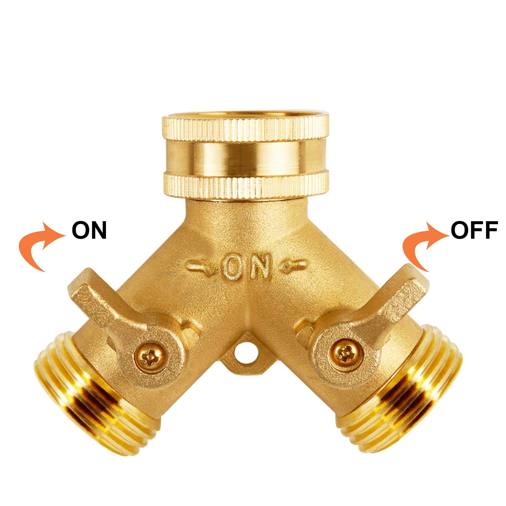 Triumpeek Brass Garden Hose Splitter with water hoses attached